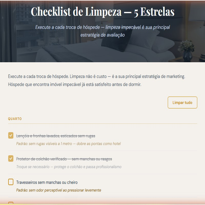 Limpeza, Pós-Estadia e Perfil de Hóspede